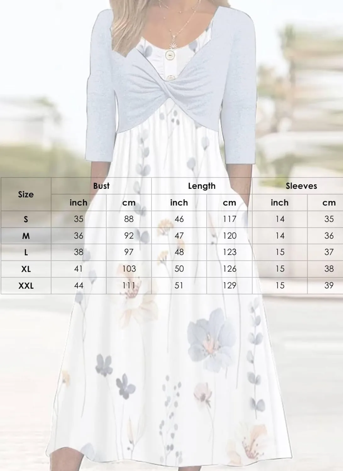 Womens Floral Print Maxi Dress with Light Blue Cardigan 2025 Casual Round Neck Half Sleeve Everyday Wear