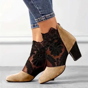 Women's Flowers Lace Fish Mouth Open Toe High Heels Sandals Back Zipper Chunky Heel Summer Dress Shoes Floral & Lace Mesh Breathable Shoes