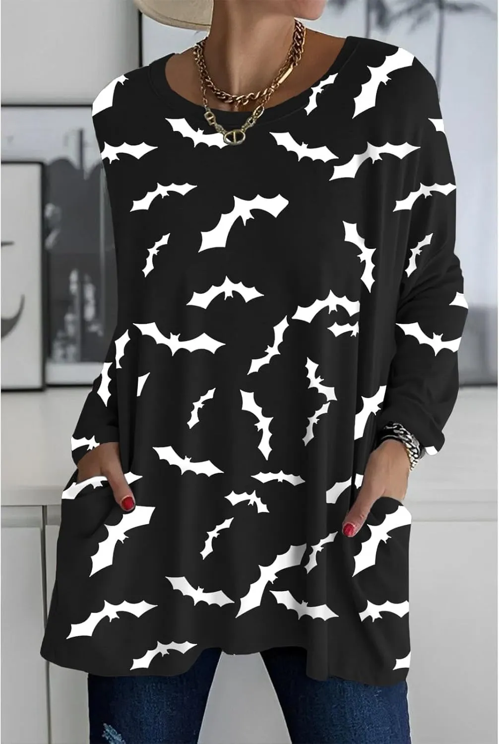 Womens Halloween Crewneck Sweatshirts Pumpkin Long Sleeve Pullover Tops Vintage Oversized Shirt Blouse Clothes