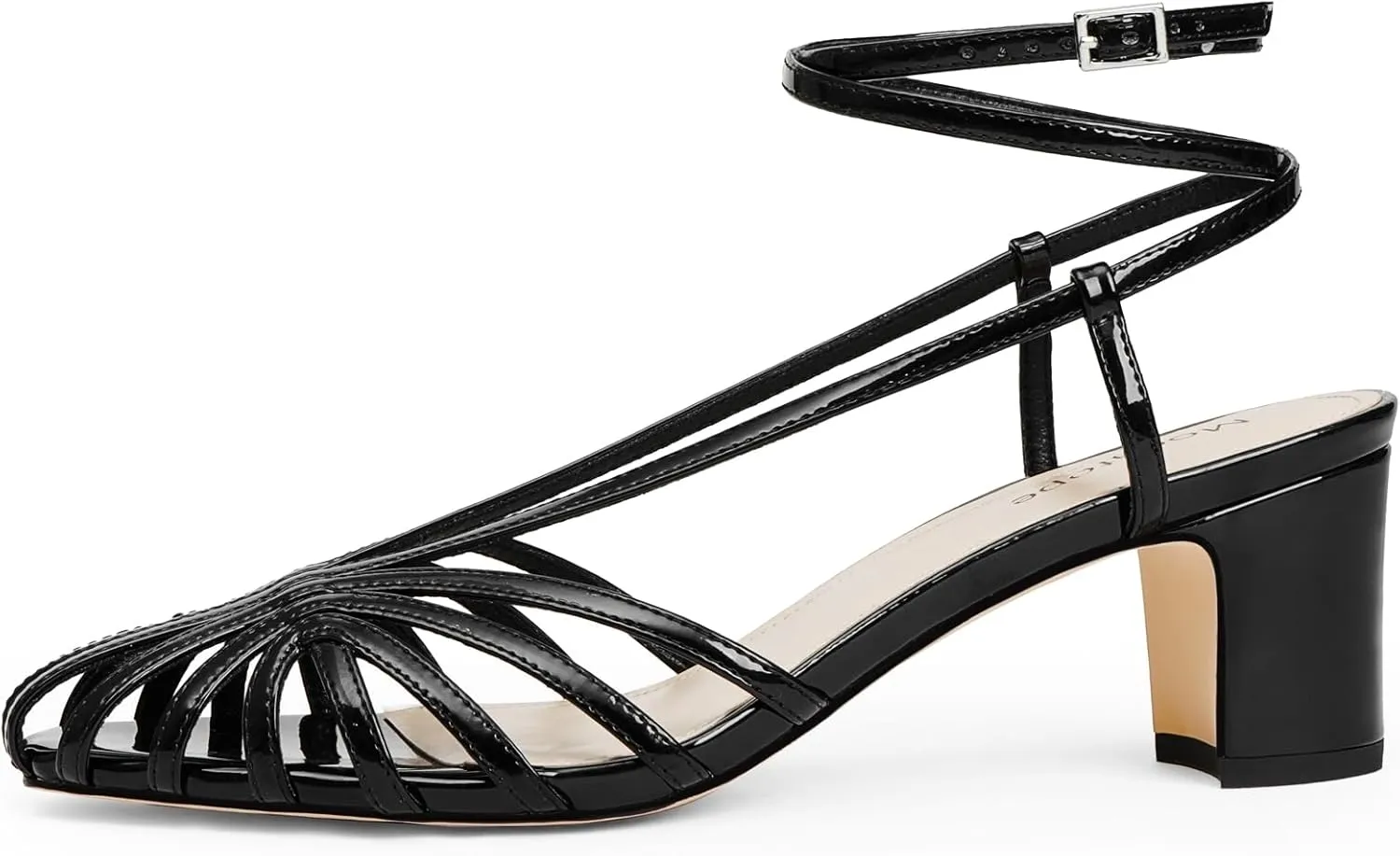 Womens Heeled Sandals Square Toe Strappy Heels for Women Ankle Strap Block Chunky Mid Heel Shoes