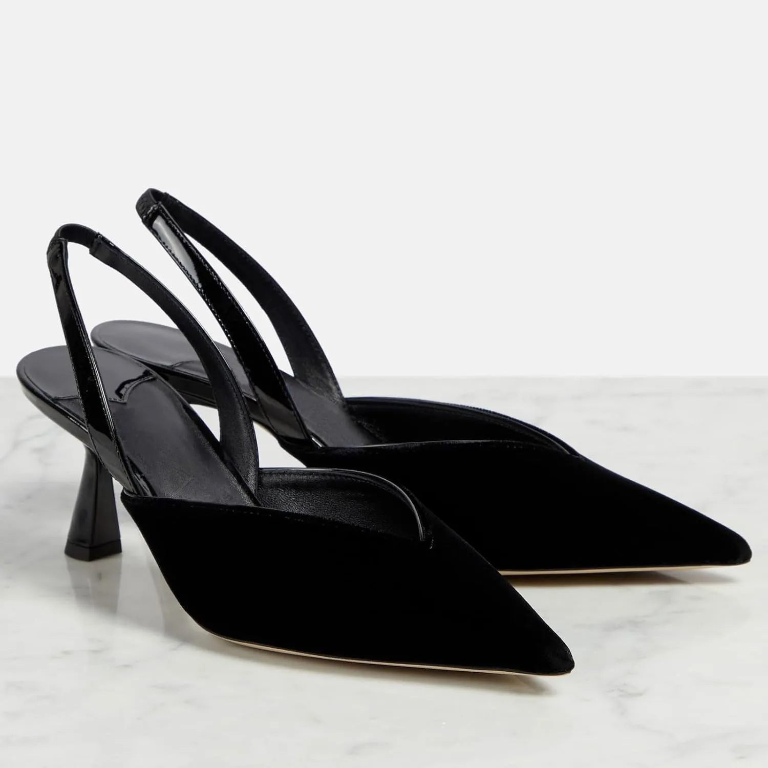 Women's Kitten Heel Pointed Closed Toe Slingback Pumps Fashion V Shaped Silhouette Slip On High Heel Summer Shoes Wedding Prom Dressy Heeled Sandals for Women