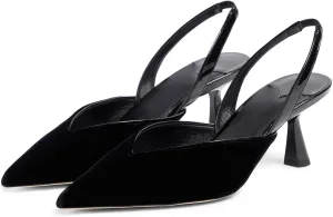 Women's Kitten Heel Pointed Closed Toe Slingback Pumps Fashion V Shaped Silhouette Slip On High Heel Summer Shoes Wedding Prom Dressy Heeled Sandals for Women