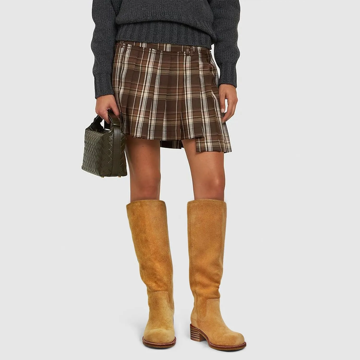 Women's Knee High Boots Square Toe Chunky Block Heel Long Boots for Women Comfortable Low Heel Womens Boots
