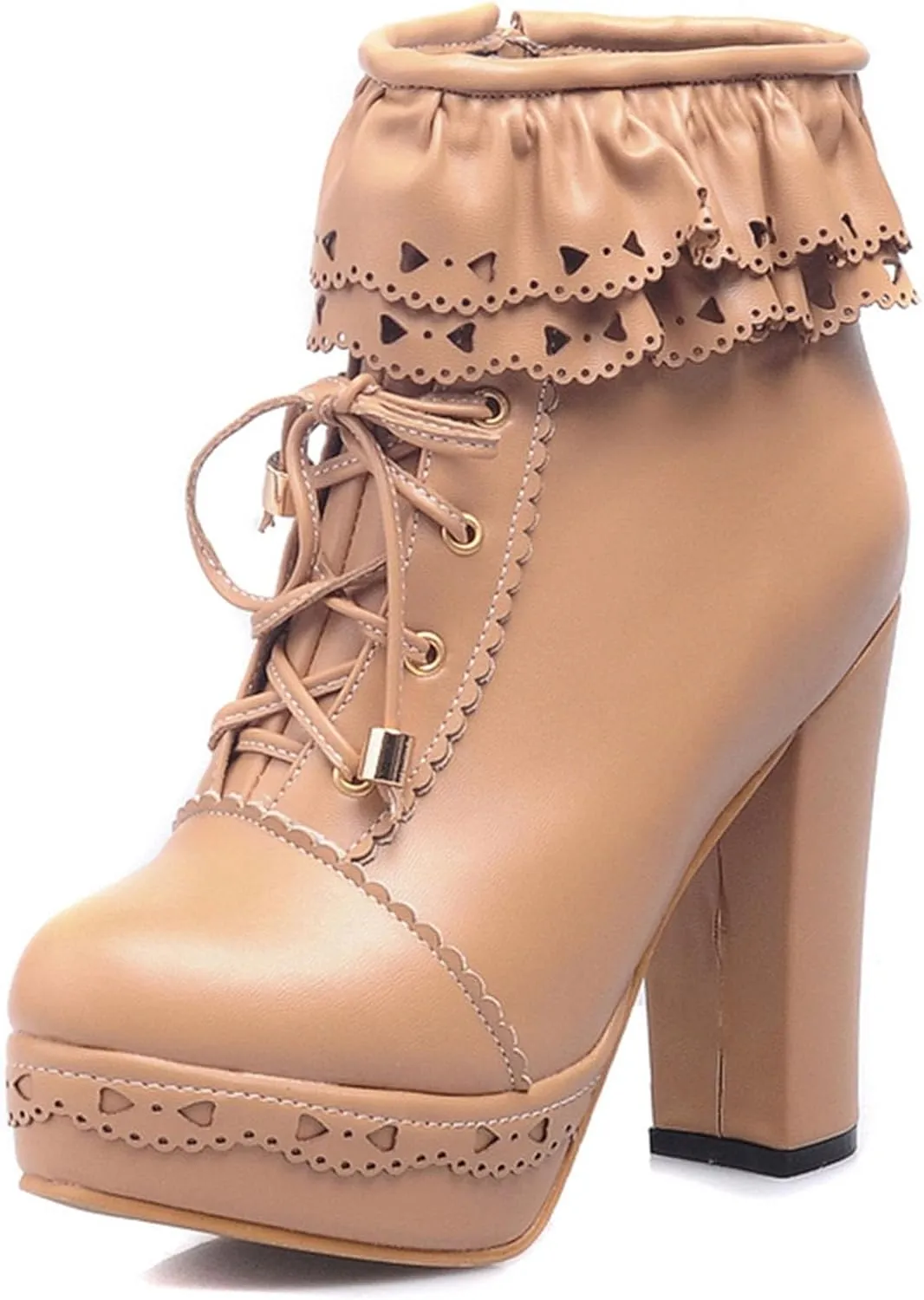 Womens Lolita Platform Lace Up Chunky High Heel Boots Zip Up