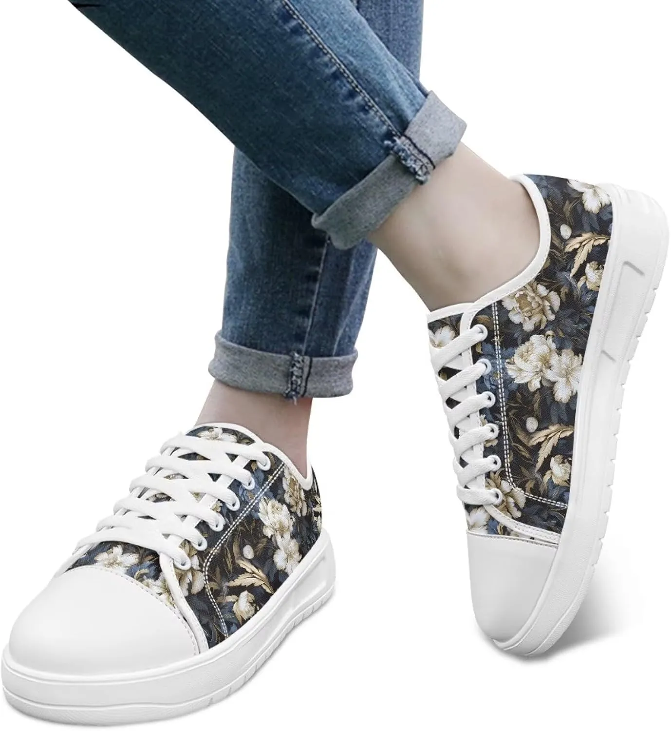 Womens Low Top Canvas Sneakers Lace-up Casual Tennis Walking Shoes for Everyday Wear SizeUS 6-13.5