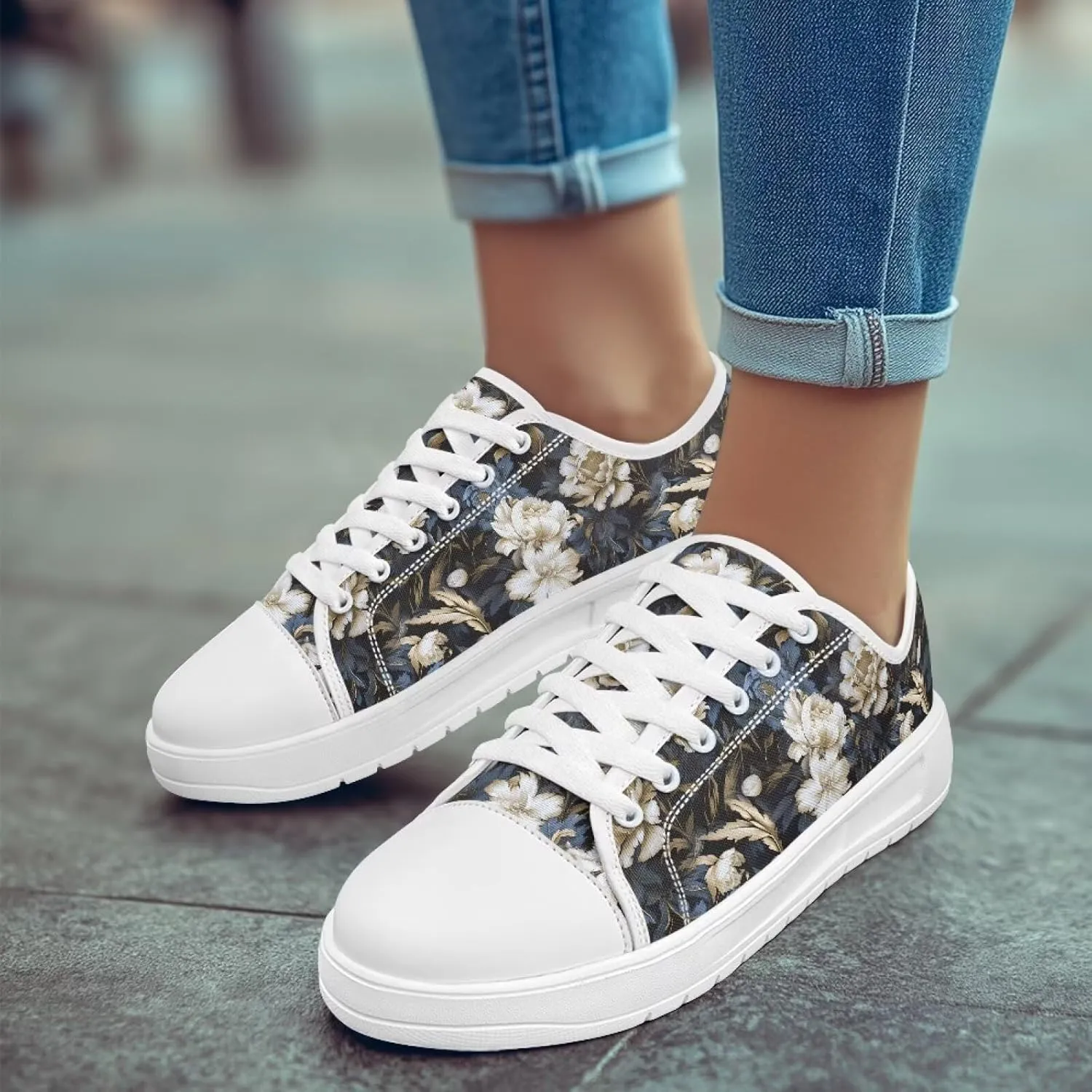 Womens Low Top Canvas Sneakers Lace-up Casual Tennis Walking Shoes for Everyday Wear SizeUS 6-13.5