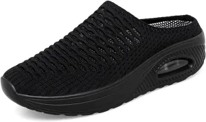 Womens Orthopedic Slippers Summer Lightweight Slip On Soft Sole Mules with Arch Support Casual Comfortable Mesh Hollow Out Closed Toe Open Back Walking Shoes