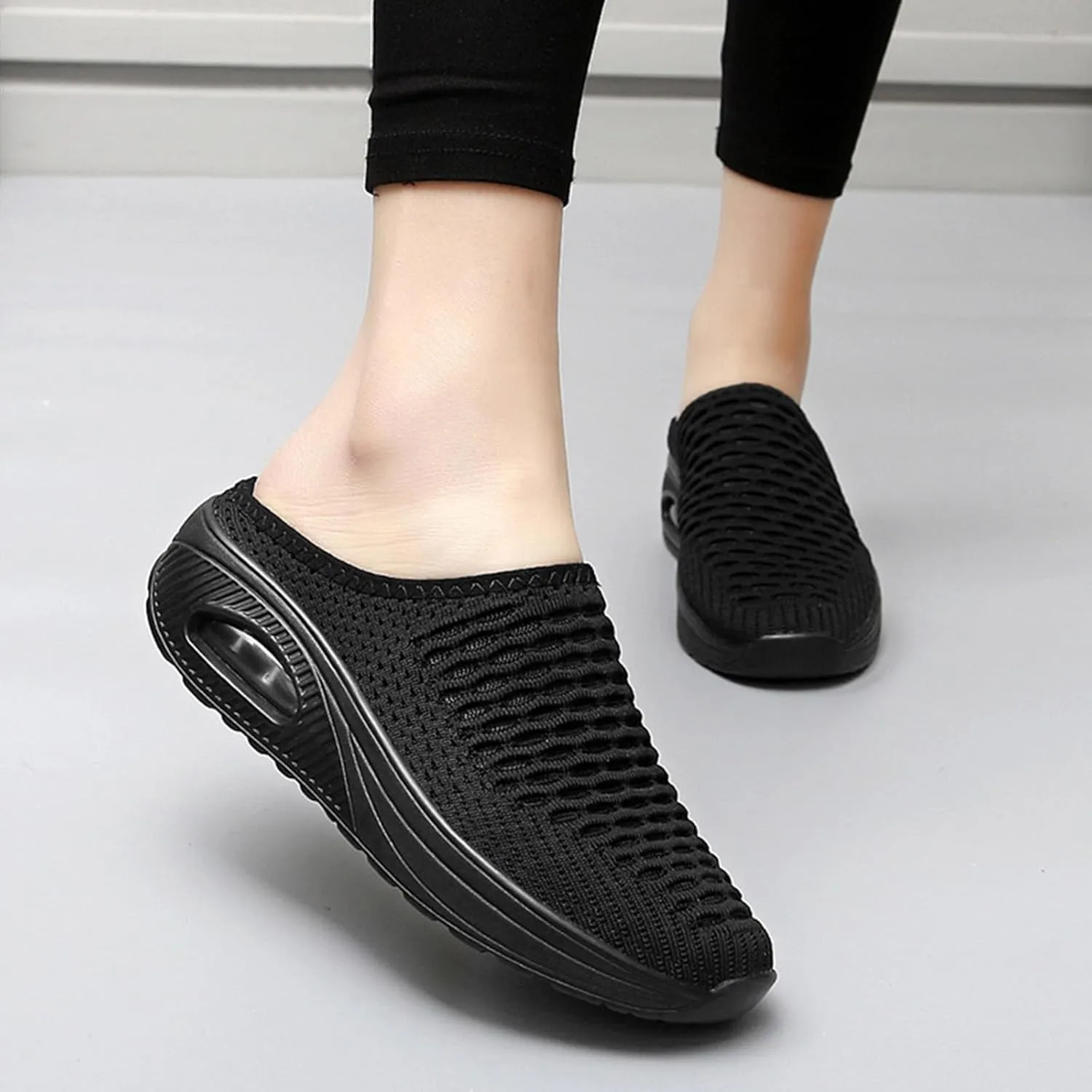 Womens Orthopedic Slippers Summer Lightweight Slip On Soft Sole Mules with Arch Support Casual Comfortable Mesh Hollow Out Closed Toe Open Back Walking Shoes