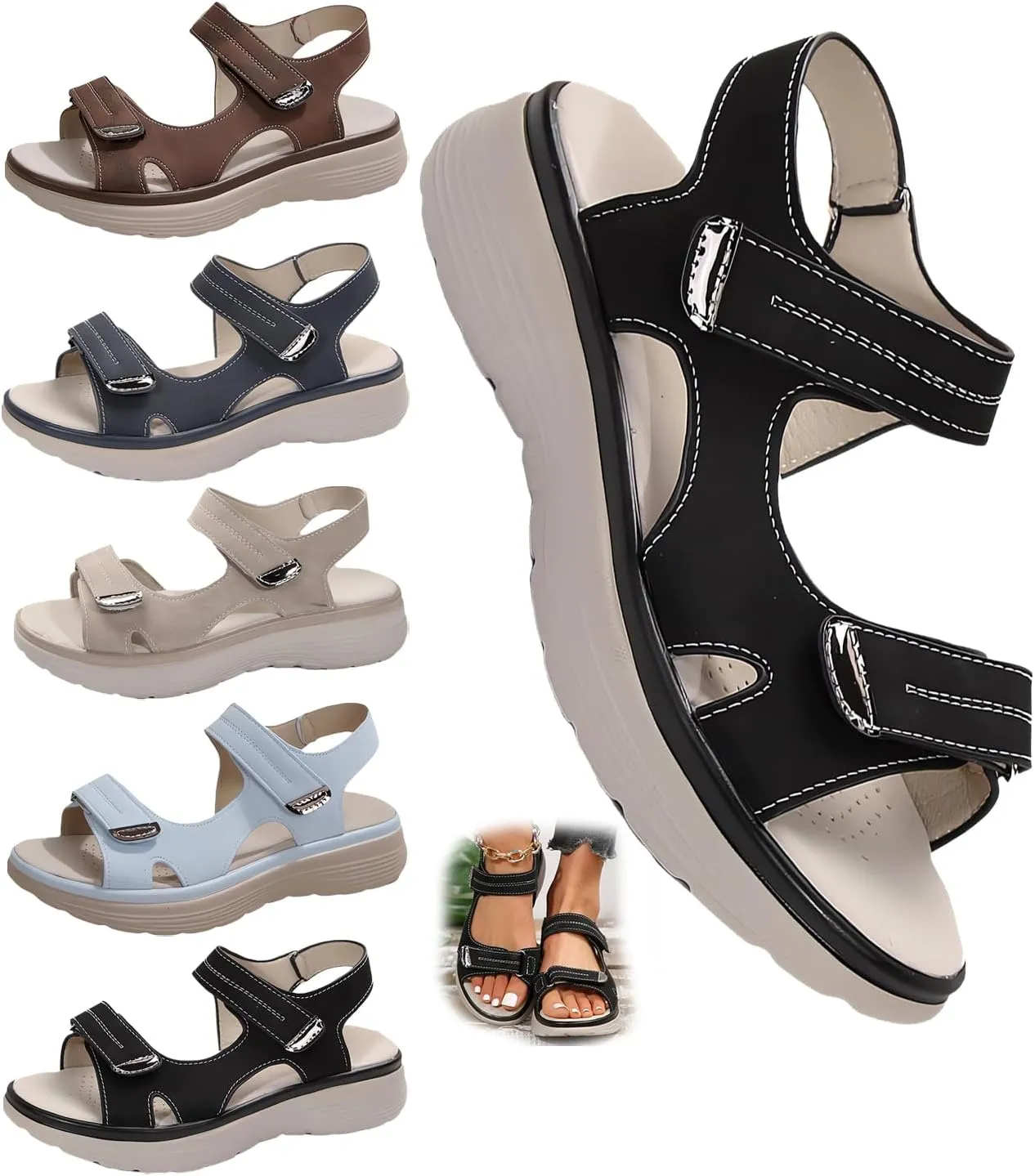Women's Orthopedic Sport Sandals - Comfortable Summer Walking Shoes with Soft Cushion Foam, Arch Support & Adjustable Back Strap