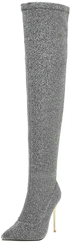 Womens Over The Knee Boots Stretch Thigh High Stiletto Heels Pointy Toe Boots