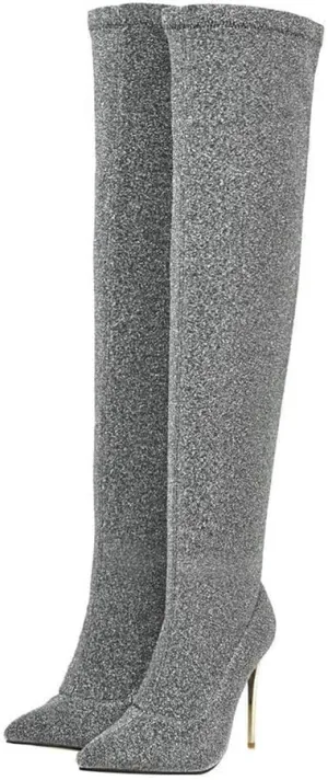 Womens Over The Knee Boots Stretch Thigh High Stiletto Heels Pointy Toe Boots