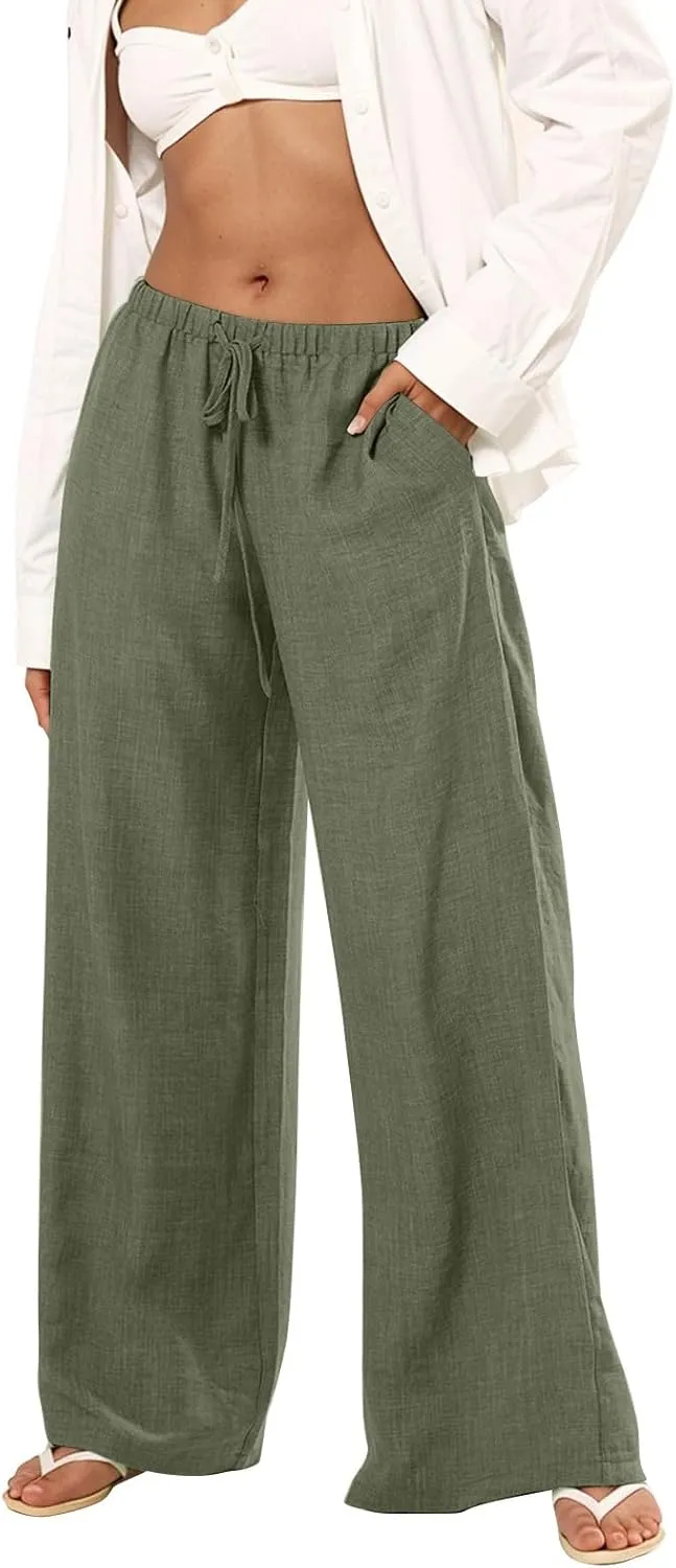 Womens Pants Formal Straight Slacks Wide Leg Baggy Fashion Pants High Waist Casual Trousers with Pockets