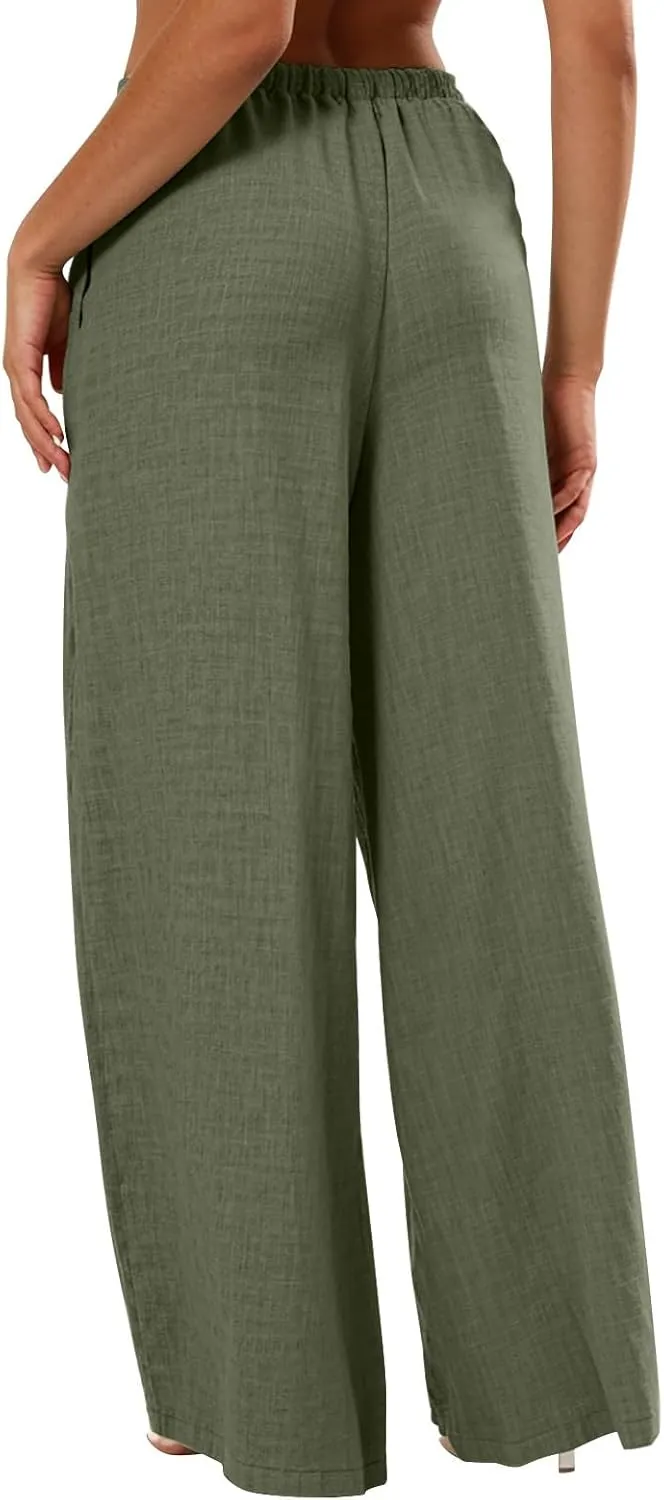 Womens Pants Formal Straight Slacks Wide Leg Baggy Fashion Pants High Waist Casual Trousers with Pockets