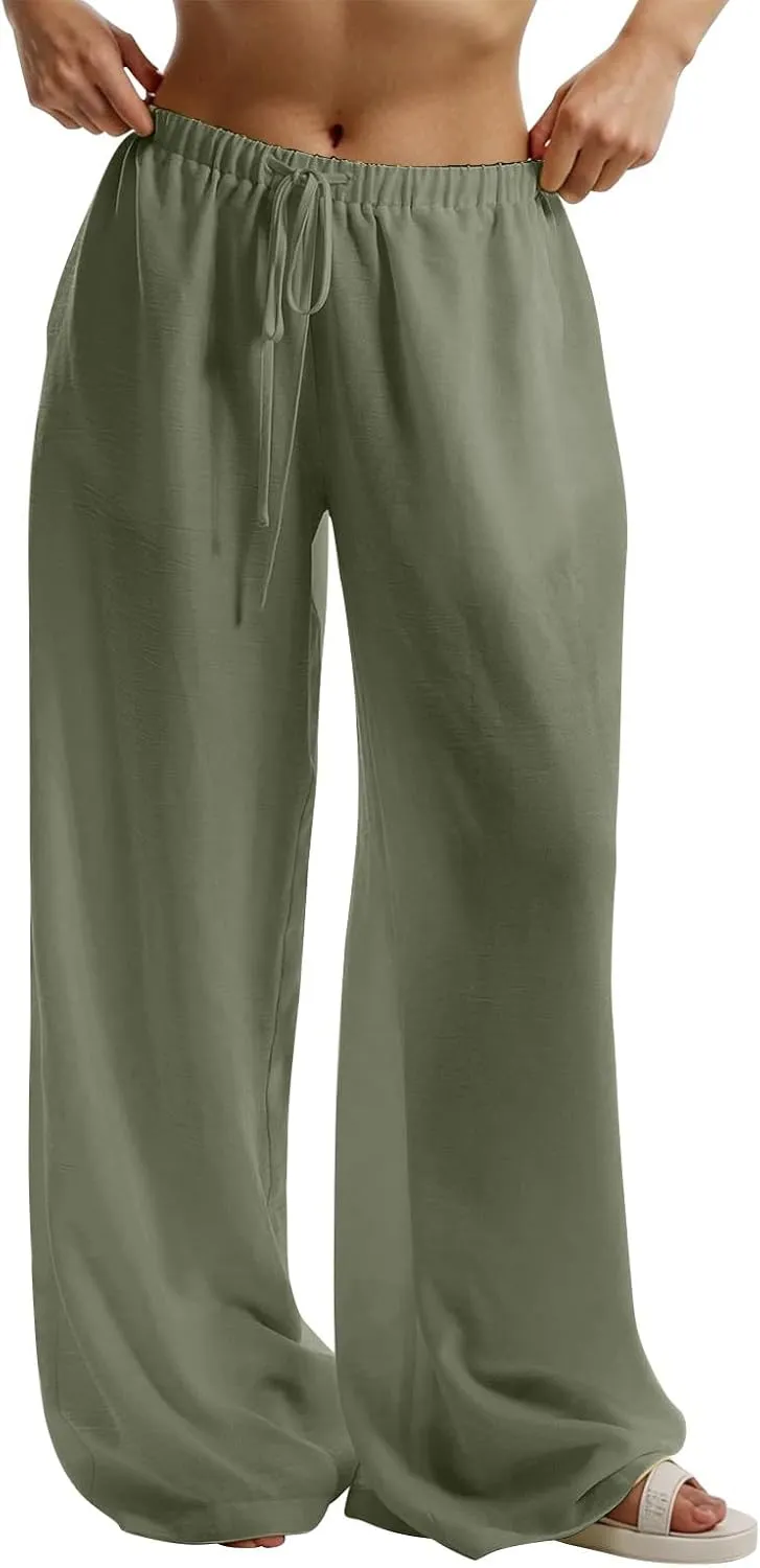 Womens Pants Formal Straight Slacks Wide Leg Baggy Fashion Pants High Waist Casual Trousers with Pockets