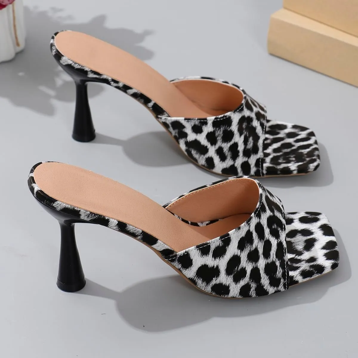 Women's Peep Toe Stilettos High Heel Animal Print Dressy Sexy Stiletto High Heels Dress Sandals Evening Party Prom Shoes