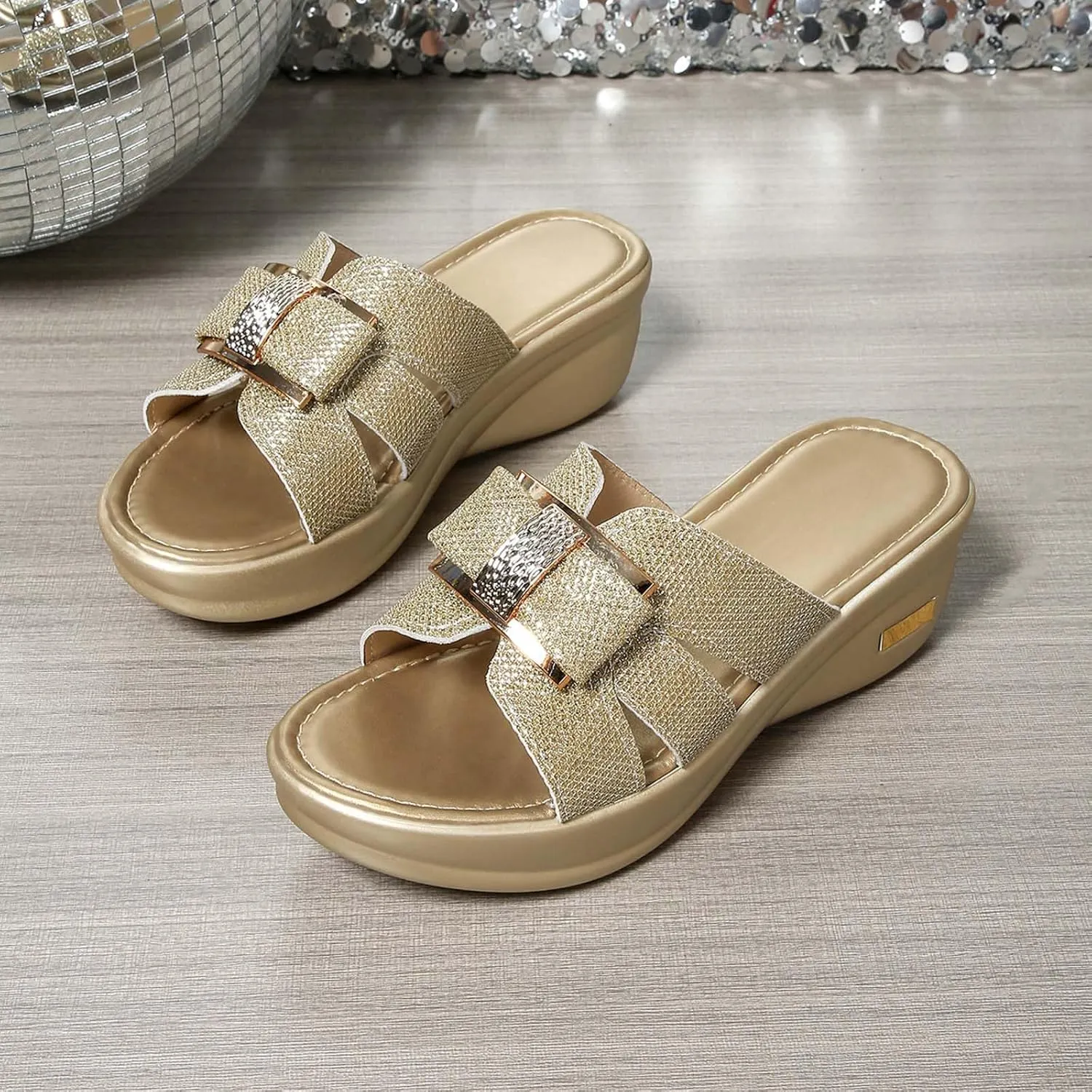 Women's Platform Espadrilles Thick Soled Wedge Heeled Women's Outdoor Sandals Fashionable And Casual Shiny Fish Mouth