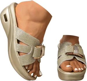 Women's Platform Espadrilles Thick Soled Wedge Heeled Women's Outdoor Sandals Fashionable And Casual Shiny Fish Mouth