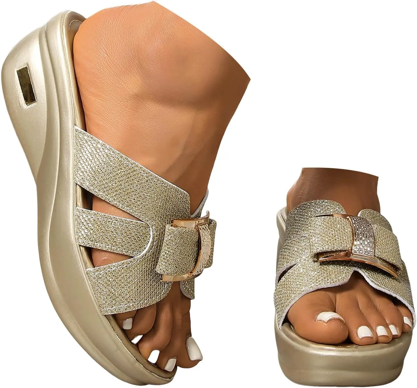 Women's Platform Espadrilles Thick Soled Wedge Heeled Women's Outdoor Sandals Fashionable And Casual Shiny Fish Mouth
