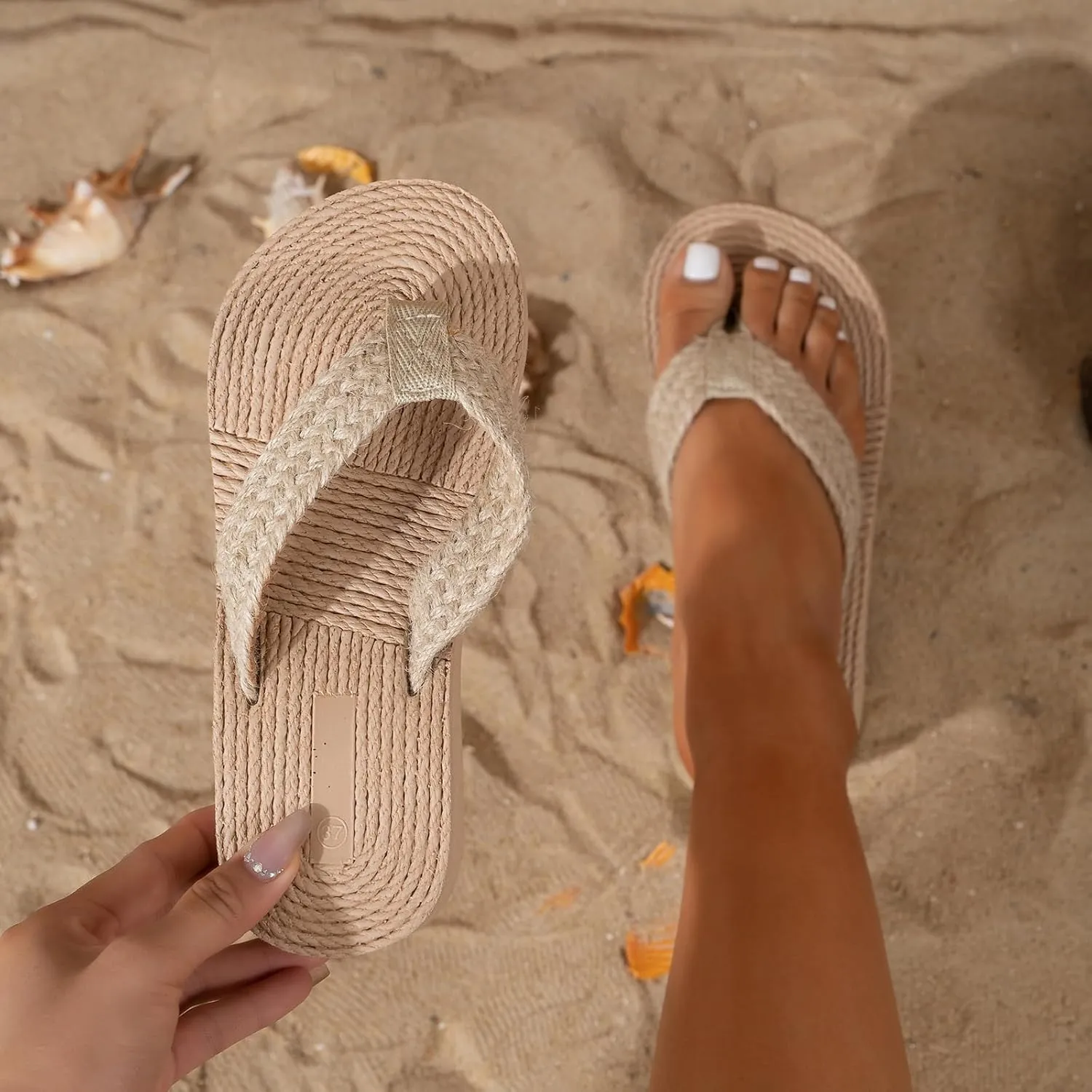 Women's platform flip flops slip-on high wedge sandals slippers comfortable braided straps arch support padded summer vacation flip flops sandals