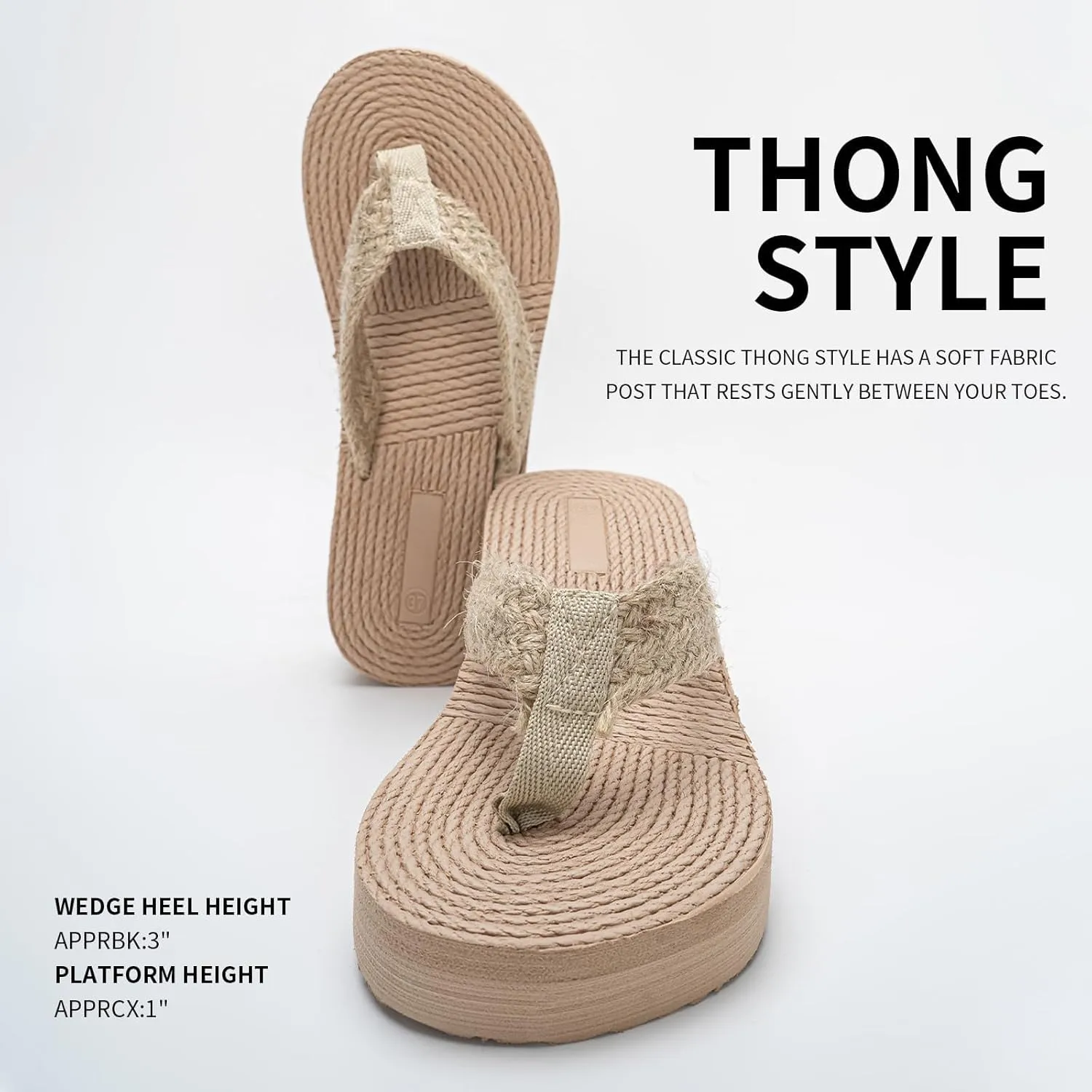 Women's platform flip flops slip-on high wedge sandals slippers comfortable braided straps arch support padded summer vacation flip flops sandals