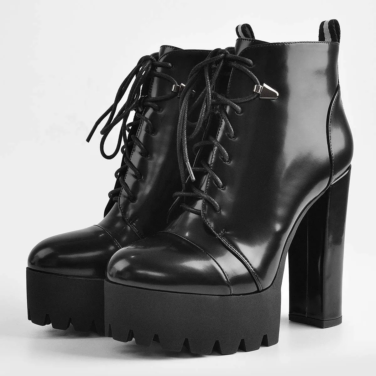 Women's Platform High Chunky Heel Leather Shoes Lace Up Side zipper Ankle Boots Fashion Autumn Winter Shoes