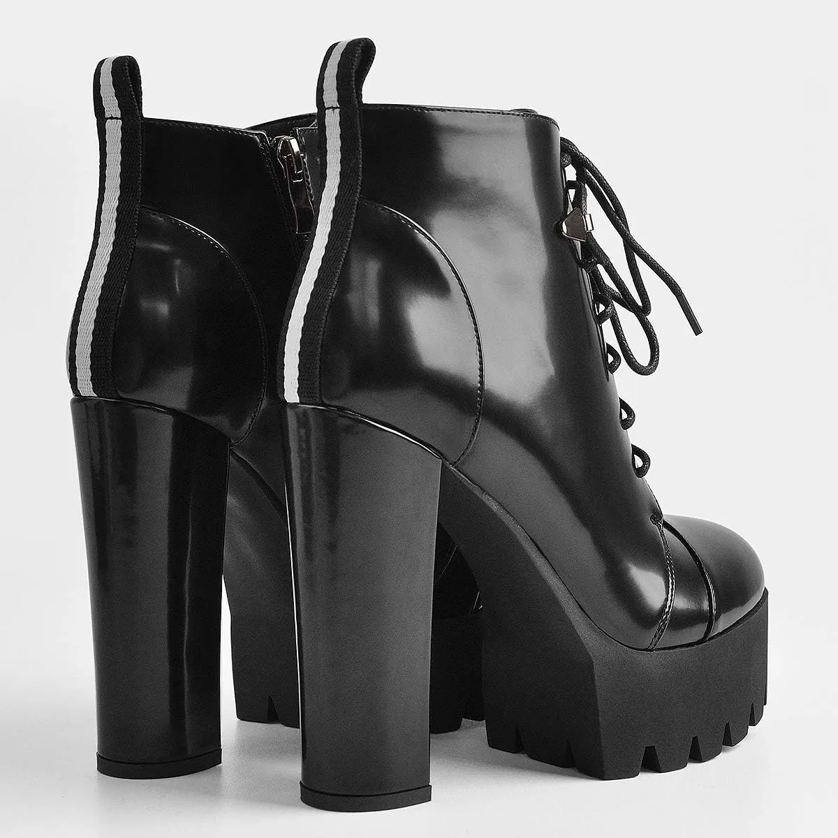 Women's Platform High Chunky Heel Leather Shoes Lace Up Side zipper Ankle Boots Fashion Autumn Winter Shoes