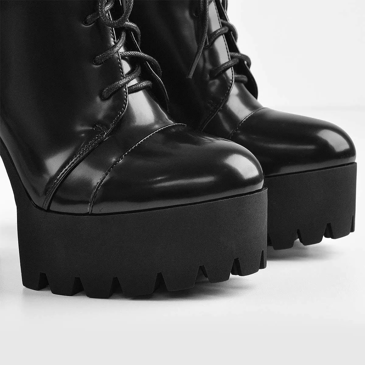 Women's Platform High Chunky Heel Leather Shoes Lace Up Side zipper Ankle Boots Fashion Autumn Winter Shoes