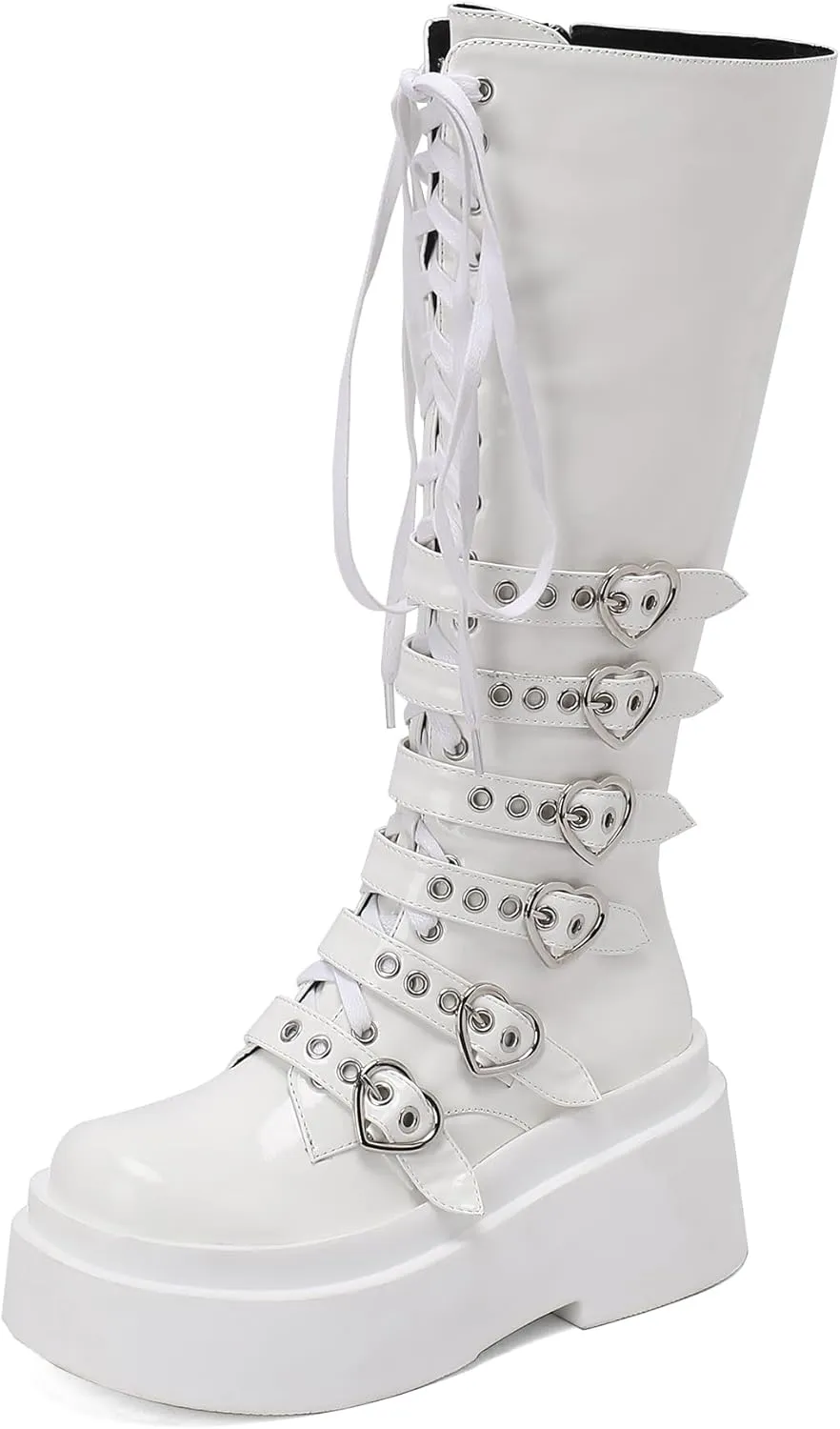 Women's Platform Knee High Boots Chunky Heel Lace-Up Waterproof Combat Punk Goth Motorcycle Boots Square Toe Anti-Slip Stylish Boots