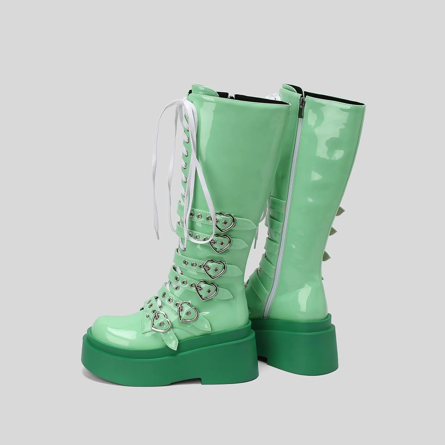 Women's Platform Knee High Boots Chunky Heel Lace-Up Waterproof Combat Punk Goth Motorcycle Boots Square Toe Anti-Slip Stylish Boots