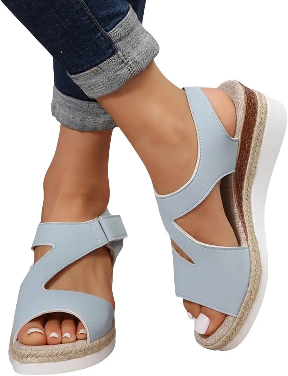 Women's Platform Sandals Wedge Ankle Strap Open Toe Espadrille Low Slingback Criss Cross Slip On Dressy with Crisscross Summer Shoes Close Espadrilles on Elastic Straps Wedges Comfortable