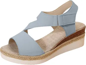 Women's Platform Sandals Wedge Ankle Strap Open Toe Espadrille Low Slingback Criss Cross Slip On Dressy with Crisscross Summer Shoes Close Espadrilles on Elastic Straps Wedges Comfortable