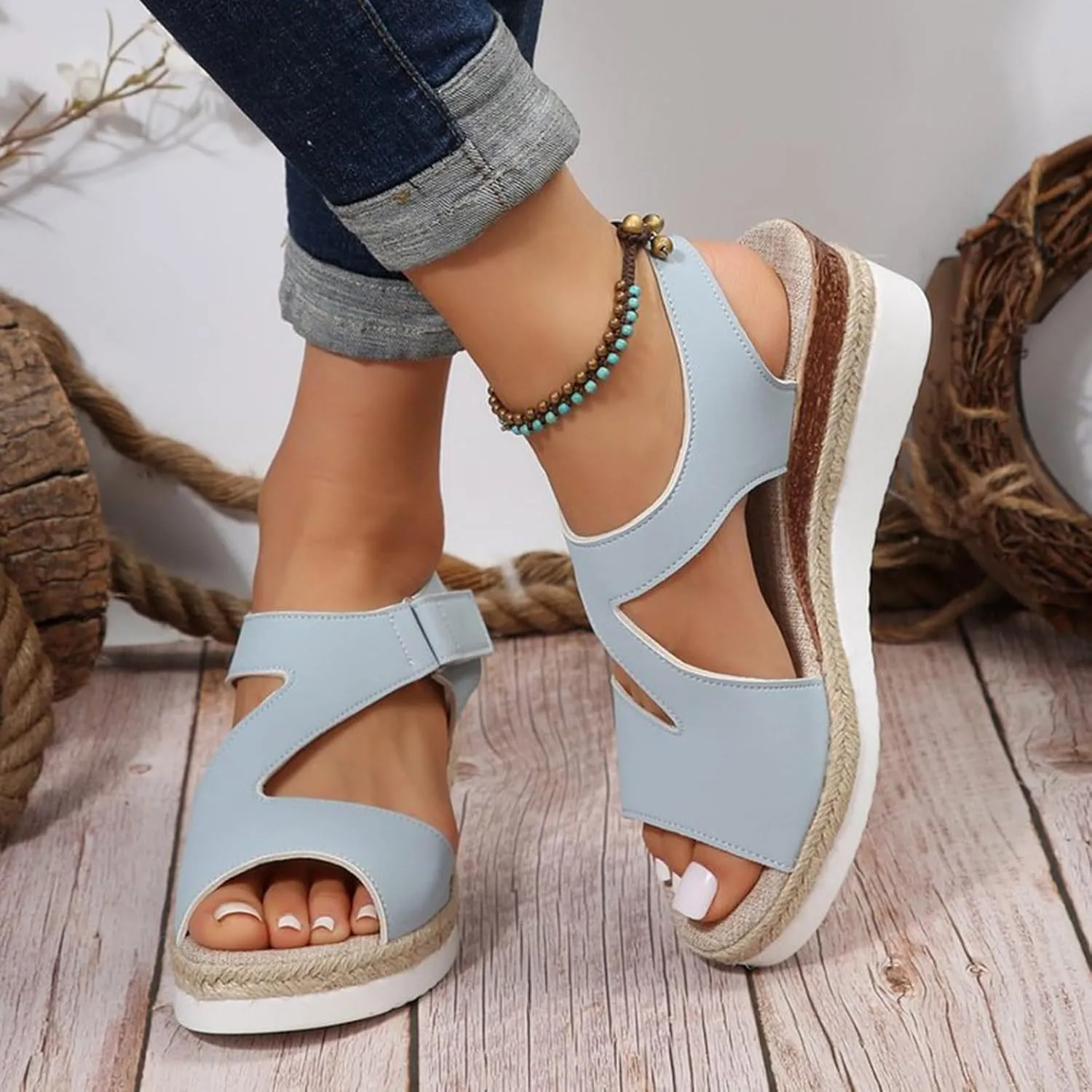 Women's Platform Sandals Wedge Ankle Strap Open Toe Espadrille Low Slingback Criss Cross Slip On Dressy with Crisscross Summer Shoes Close Espadrilles on Elastic Straps Wedges Comfortable