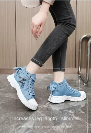 Women's Platform Side Zipper Design Canvas Shoes, Casual Lace Up Outdoor Shoes, Comfortable Valentine's Day Sneakers