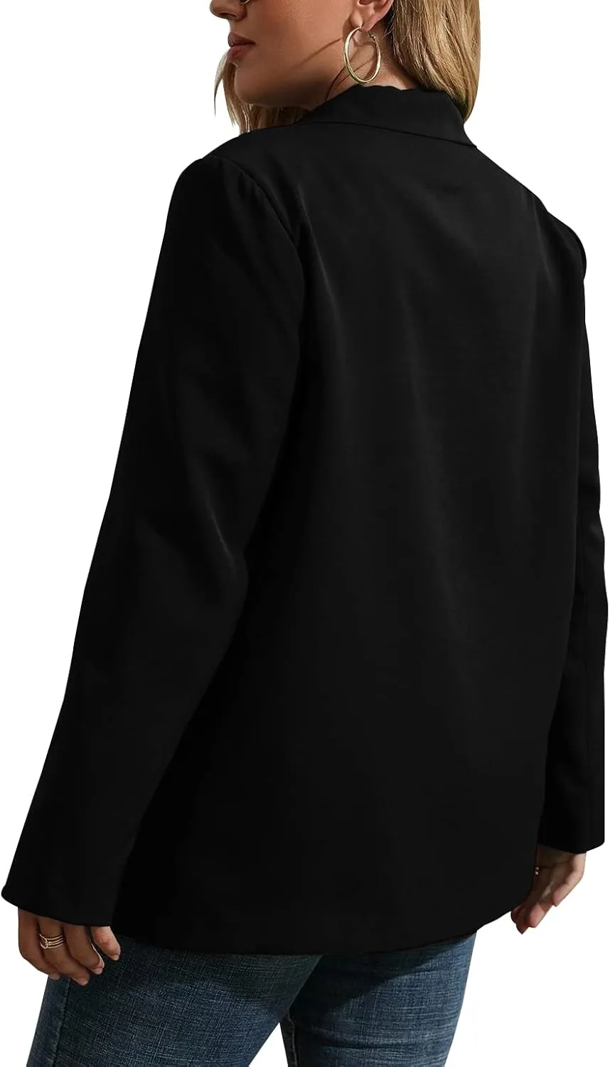 Womens Plus Size Casual Blazer Jackets Long Sleeve Open Front Buttons Work Office Lapel Blazers with Pockets