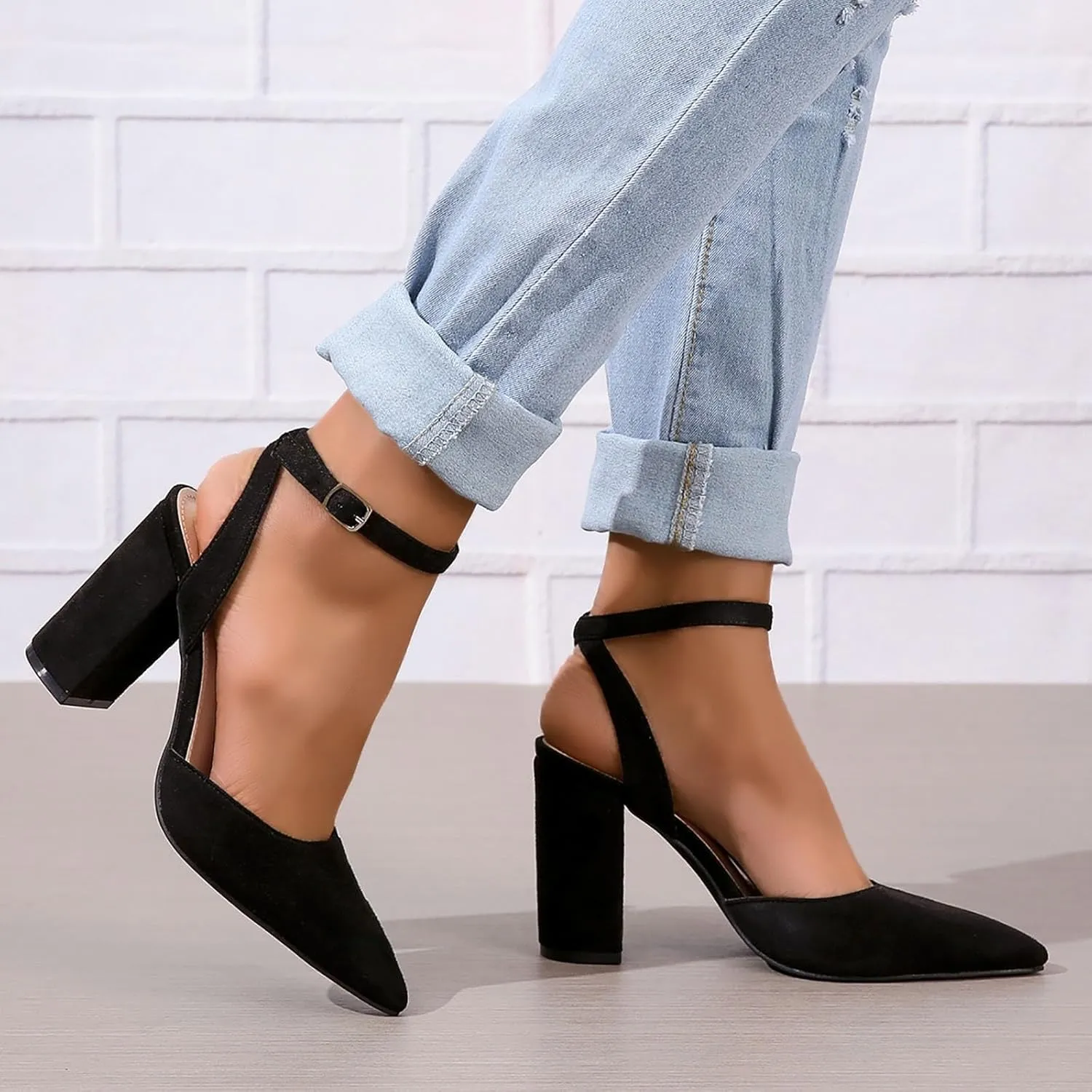 Women's Pointed Toe Chunky High Heels Sandals 2025 Solid Color Casual Backless Closed Toe Adjustable Ankle Strap Sandals Lace Up Beach Vacation Walking Wedding Party Dress Footwear