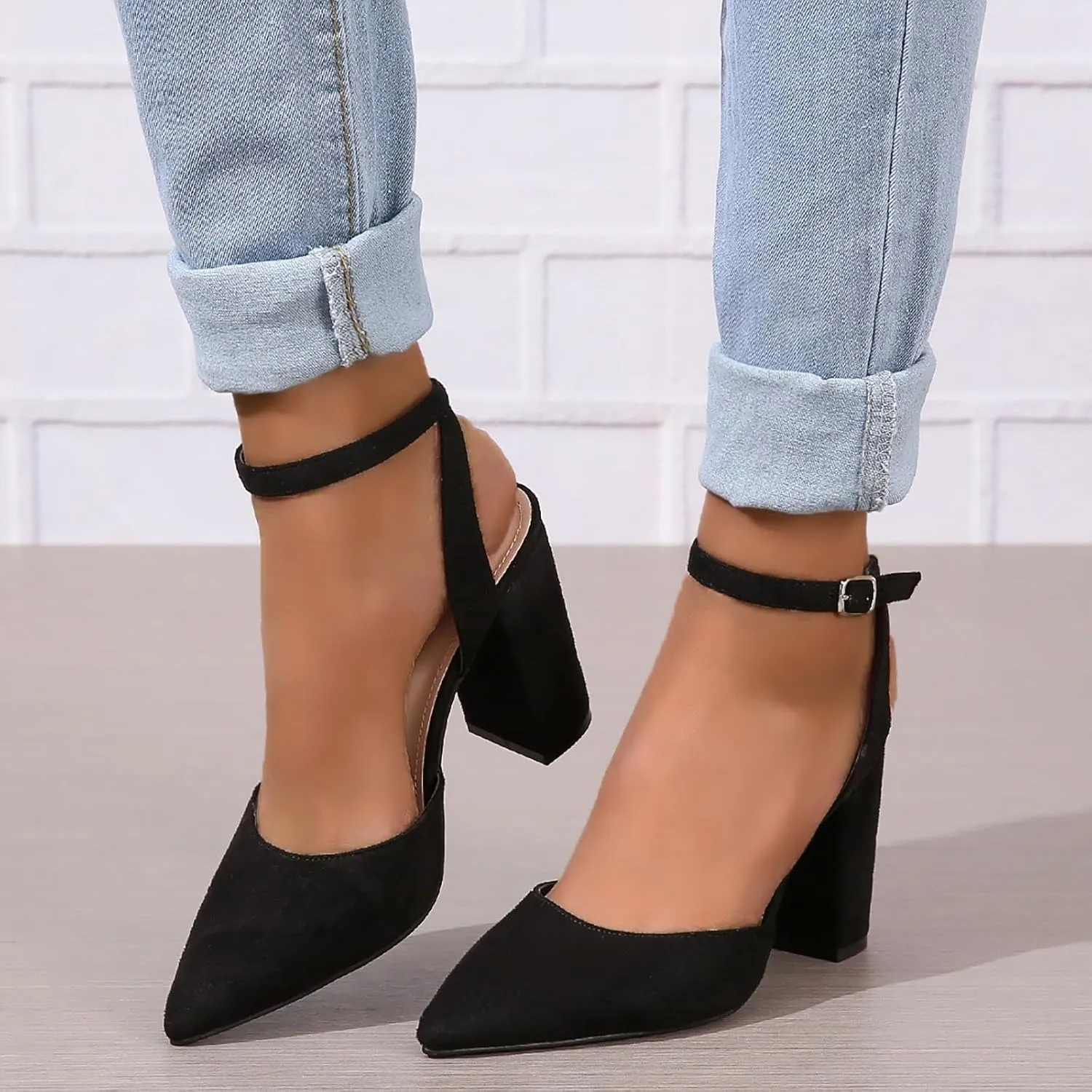 Women's Pointed Toe Chunky High Heels Sandals 2025 Solid Color Casual Backless Closed Toe Adjustable Ankle Strap Sandals Lace Up Beach Vacation Walking Wedding Party Dress Footwear