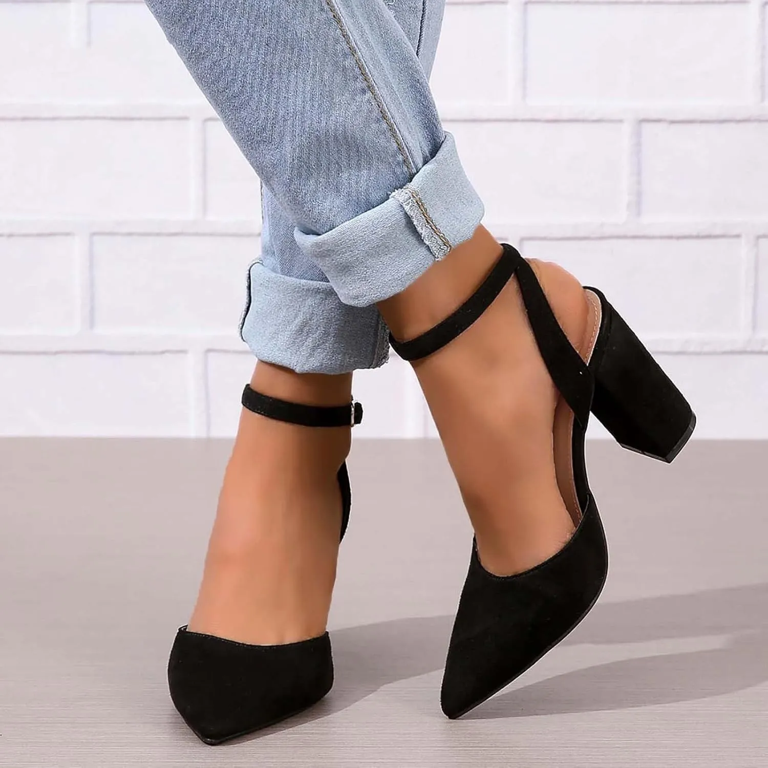 Women's Pointed Toe Chunky High Heels Sandals 2025 Solid Color Casual Backless Closed Toe Adjustable Ankle Strap Sandals Lace Up Beach Vacation Walking Wedding Party Dress Footwear
