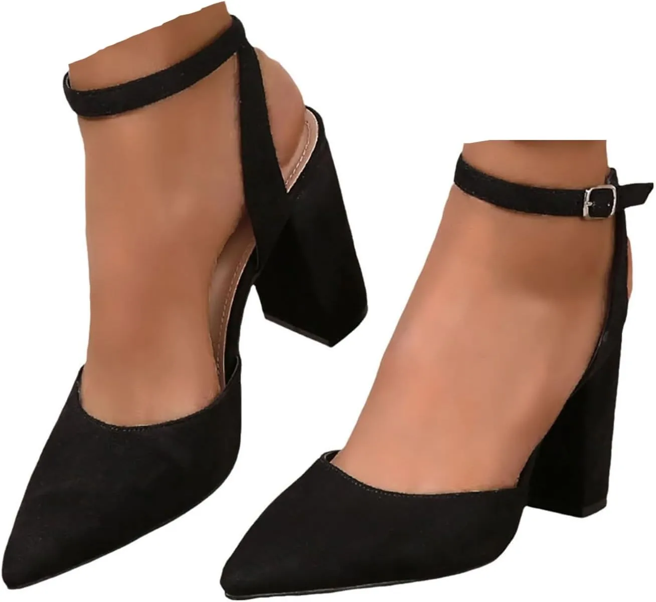 Women's Pointed Toe Chunky High Heels Sandals 2025 Solid Color Casual Backless Closed Toe Adjustable Ankle Strap Sandals Lace Up Beach Vacation Walking Wedding Party Dress Footwear