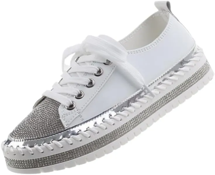 Women’s Rhinestone Decor Sneakers - Plus Size Casual Lace-Up Outdoor Low Top Shoes | Stylish & Comfortable Everyday Footwear