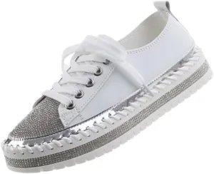 Women’s Rhinestone Decor Sneakers - Plus Size Casual Lace-Up Outdoor Low Top Shoes | Stylish & Comfortable Everyday Footwear
