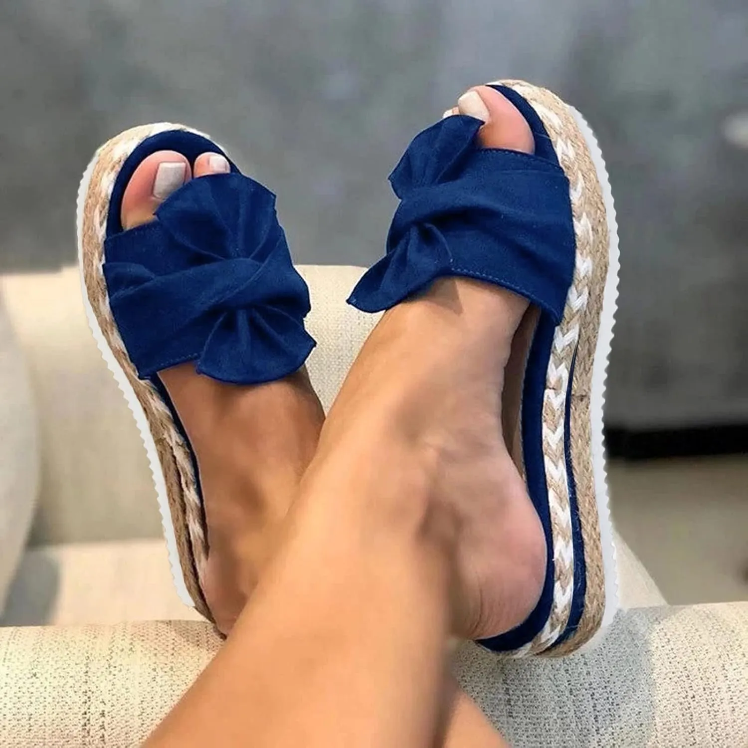 Women's Sandals Dressy, Sandals for Women Slides Sandals Bow Knot Espadrille Platform Sandals Slip On Sandals