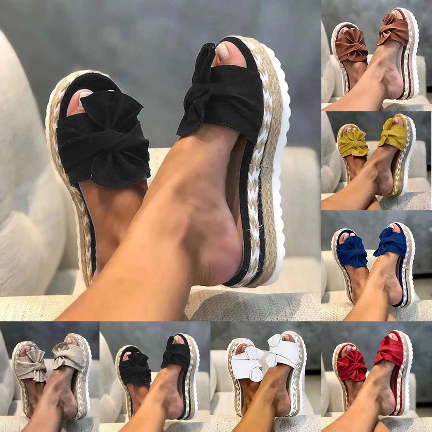 Women's Sandals Dressy, Sandals for Women Slides Sandals Bow Knot Espadrille Platform Sandals Slip On Sandals