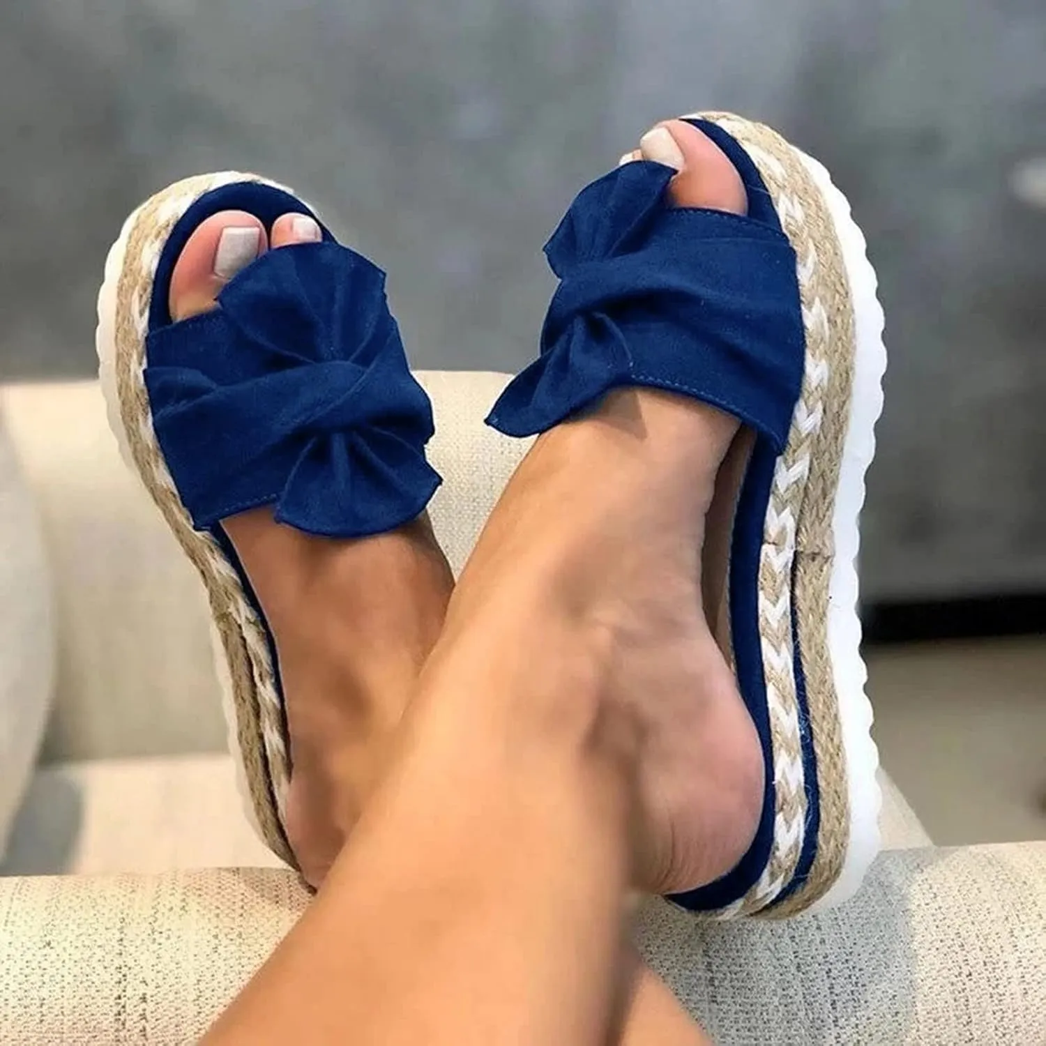 Women's Sandals Dressy, Sandals for Women Slides Sandals Bow Knot Espadrille Platform Sandals Slip On Sandals