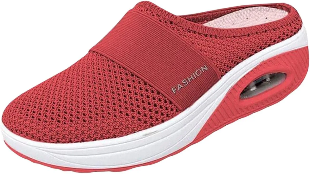 Women's Slip On Mules with Arch Support Orthopedic Walking Shoes Air Cushion Breathable Mesh Breathable Slippers Closed Toe Slides Health Walking Sneakers Summer Casual Shoes