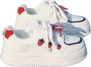 Women's Strawberry Print Platform Sneakers - Chunky Casual Shoes for All-Season, Trendy Student Everyday Walking Shoes