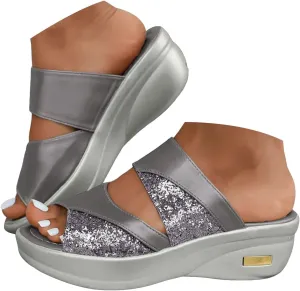 Women's Summer Rhinestones Slip on Fish Mouth Wedges Sandals Open Toe Casual Wedges Slip On Platform Sandals Low Heels for Women Dressy Comfortable Women Wedge Slippers
