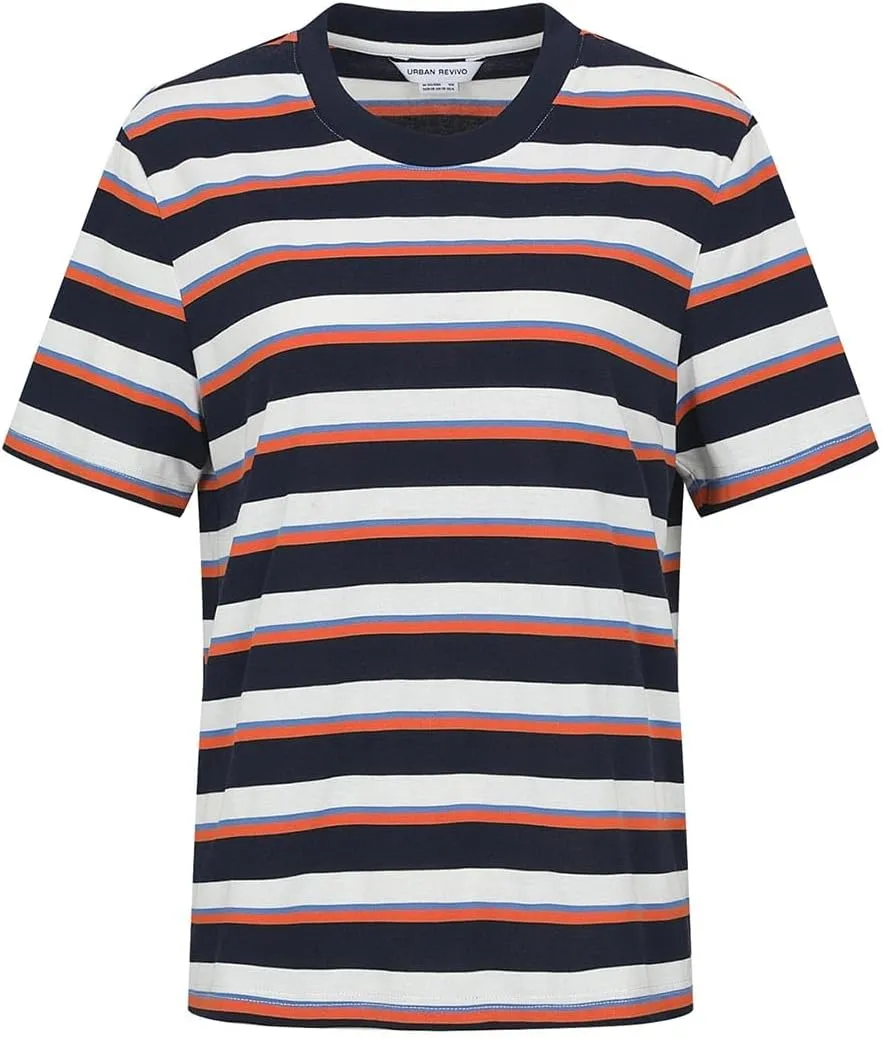 Womens Summer Striped T Shirts Crew Neck Short Sleeve Shirts Slim Fitted Casual Tee Tops 2025