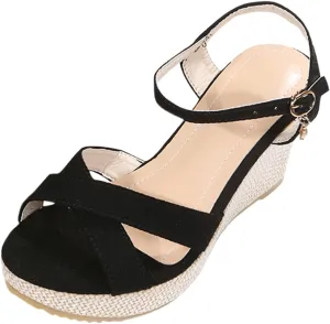 Women's Wedge Heels Sandals Crisscross Strap Sandals Breathable Ankle Strap Sandals Braided Thick Women Sandals Slide