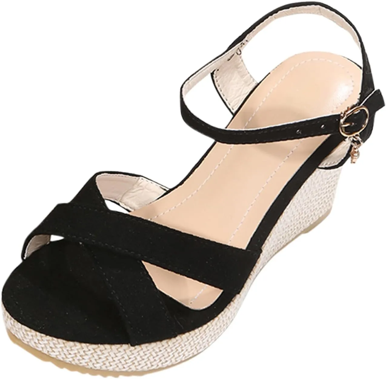 Women's Wedge Heels Sandals Crisscross Strap Sandals Breathable Ankle Strap Sandals Braided Thick Women Sandals Slide
