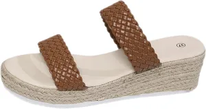 Womens Wedge Sandals Tassel Trim Sandals With Woven Straps Platform Wedge Heel Rope Sole Boho Toe Ring Slip On